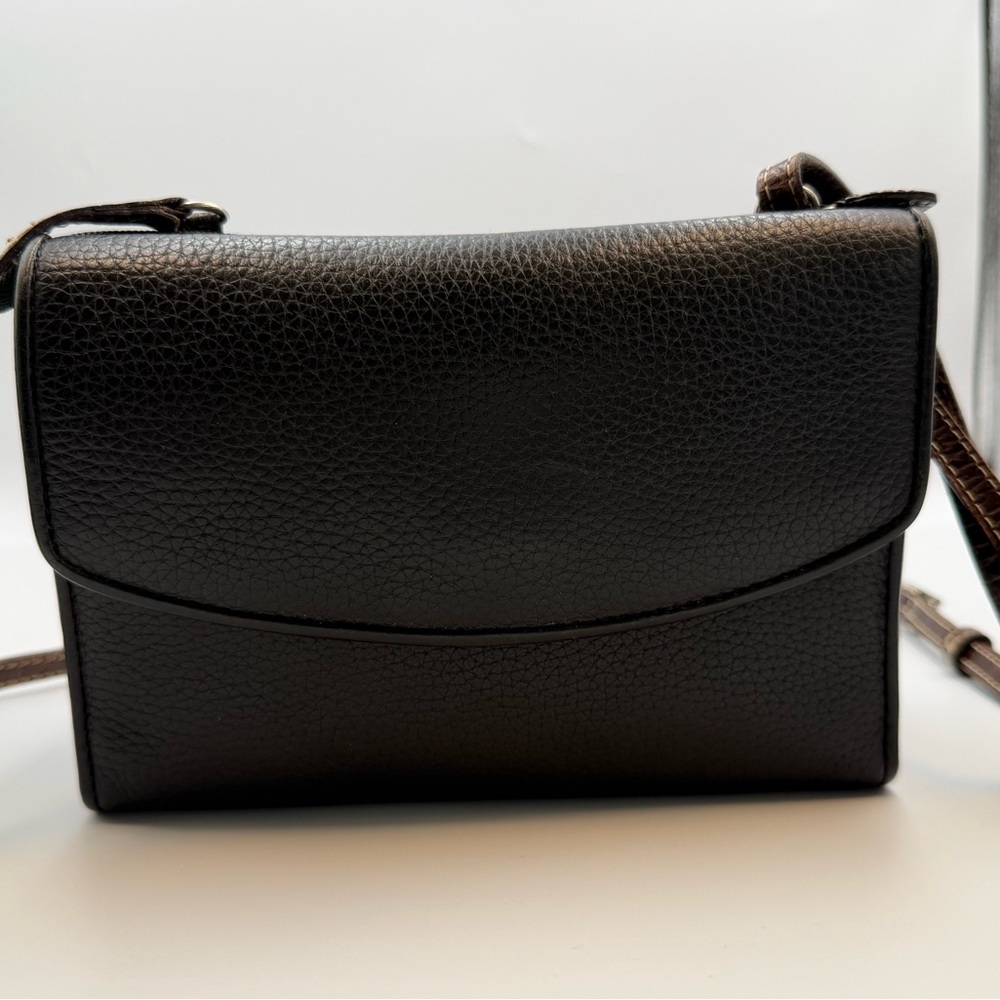 BRIGHTON CROSSBODY ORGANIZER CLUTCH PHONE CHECKBOOK BAG BLACK PEBBLE CROC TRIM - Picture 3 of 5
